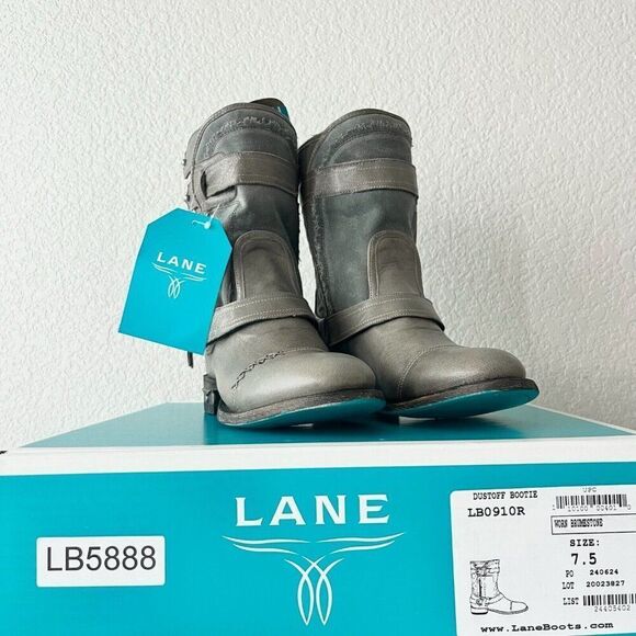 Lane Dustoff Women’s Western Moto Boots Gray Leather Harness Zip Ankle Size 7.5 - Picture 10 of 11